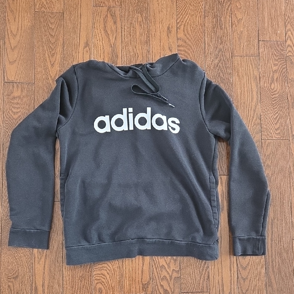 Adidas Black Hoodie with White Logo Size M